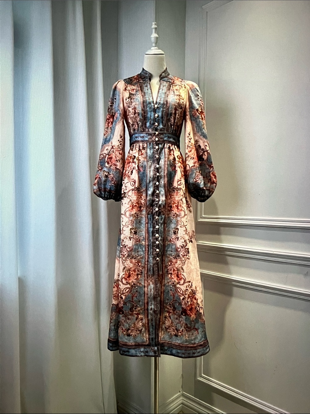 Zimmermann Cream, Blue and Rust Floral Maxi Dress - Picture 7 of 10